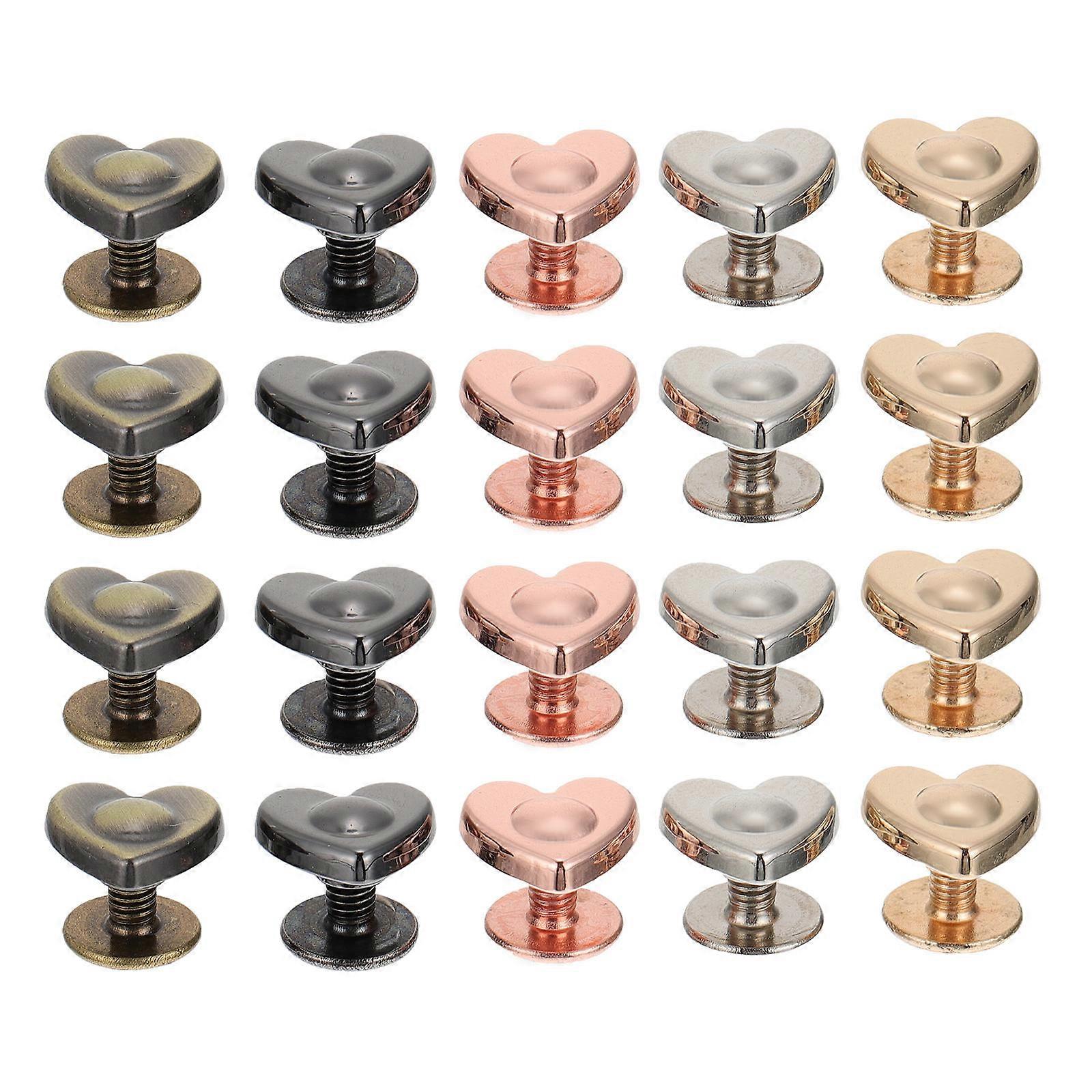 20pcs Heart Shaped Alloy Studs for Decoration with Flat Screw-Back Design Assorted Color