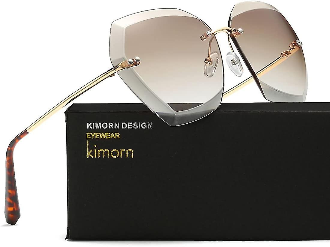 Lunettes de soleil pour femmes Oversized Rimless Diamond Cutting Lens Classic Eyewear