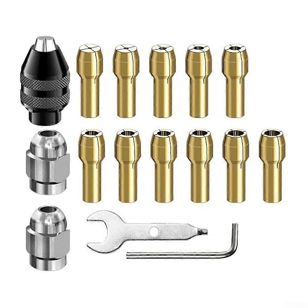 BohrfutterSpannzangenSet, 16piece, with 11 brass sizes from 0.5 mm to 3.2 mm, for highspeed minidrilling applications