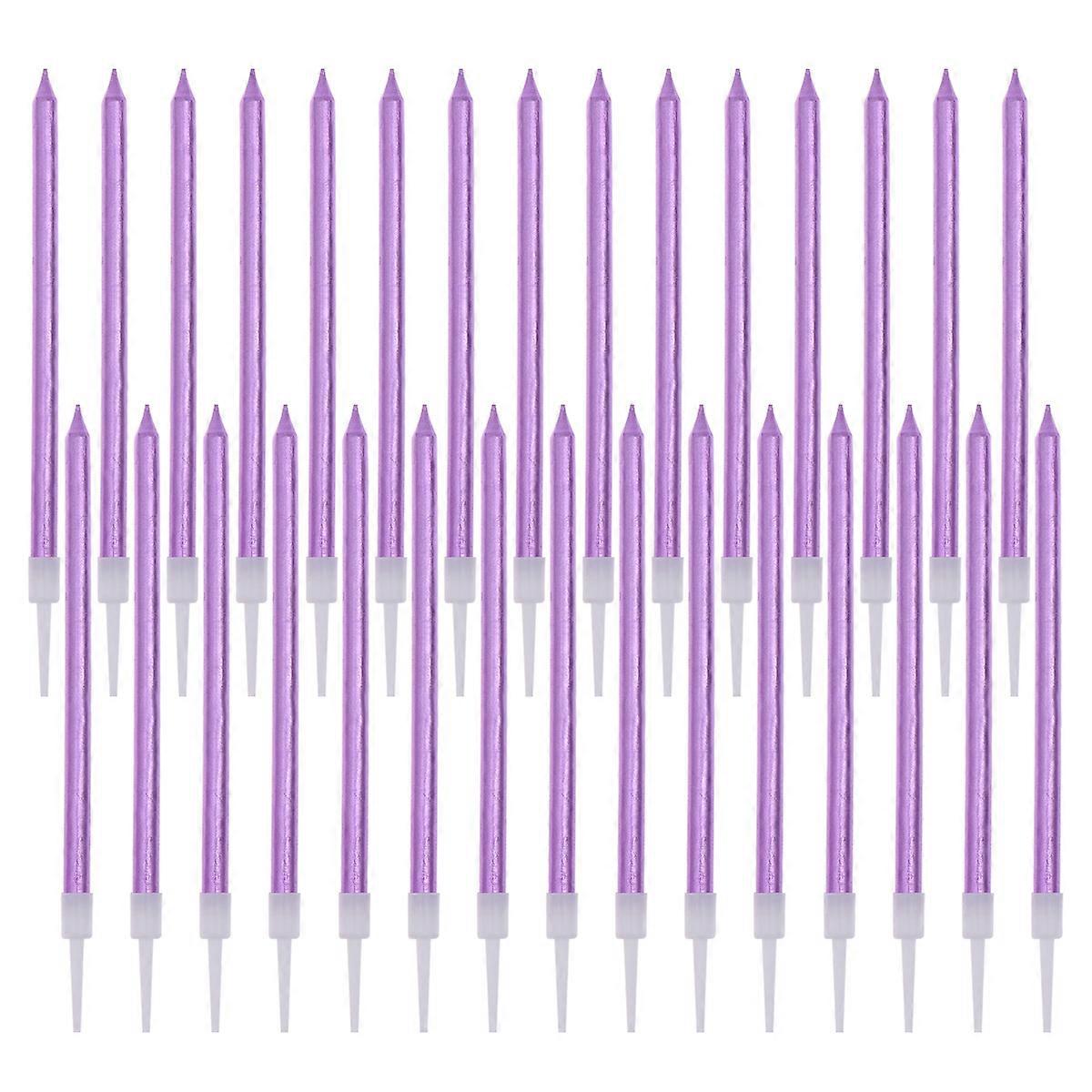 Tall Birthday Candles Purple Pearlescent Golden Plating Romantic Slender Pencil Shaped Paraffin Long Burning 30Pcs