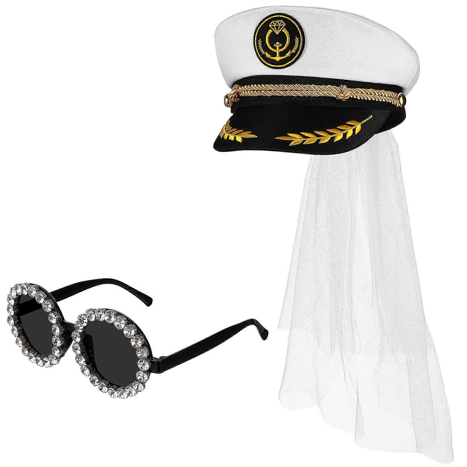 Captain Hat Prop Sunglasses With Shiny Glasses Set Sailor Costume Accessories For Women Fun for Parties 1Set