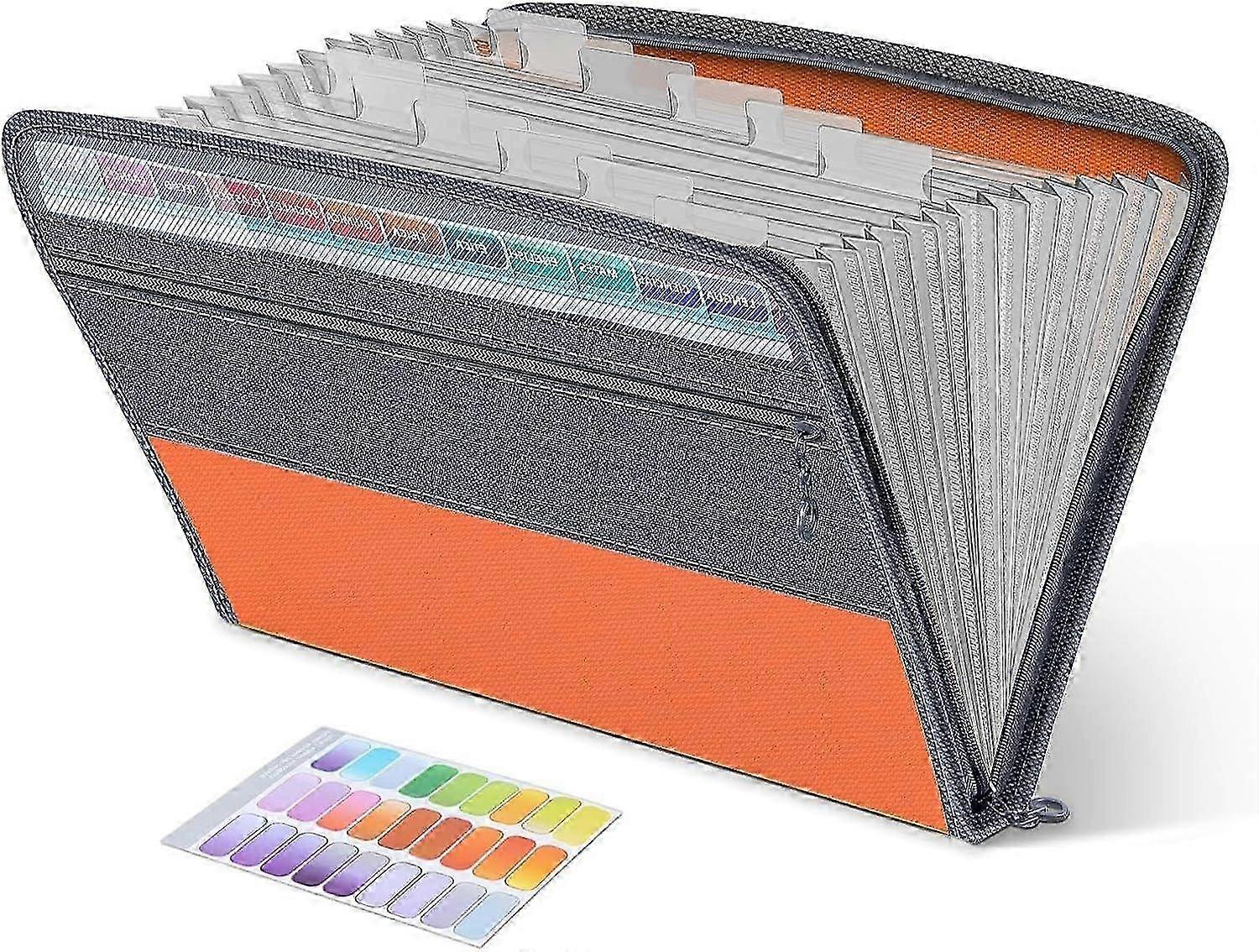 1PCS Expanding File Organiser, 13 Pockets Zip Folder, Orange Document Storage Box
