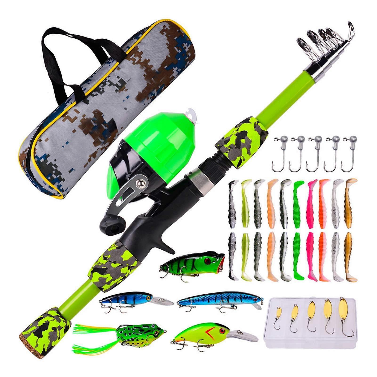Fishing rod for kids starter set with reel, bait, travel bag 38pcs/1.5m