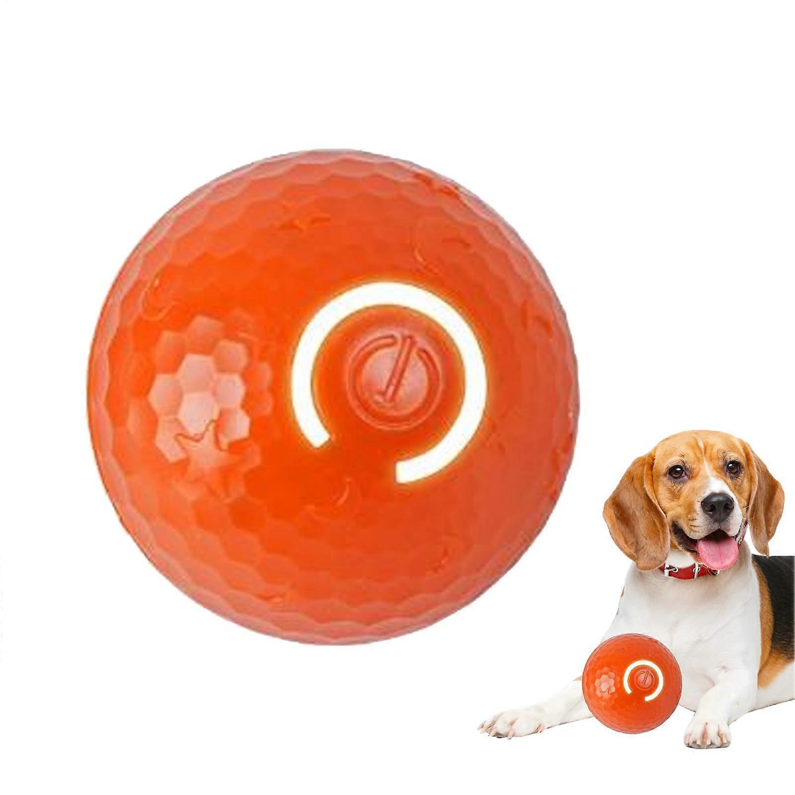 Interactive Ball for Dogs - Automatic Rolling Indestructible Toy with Light for Medium to Large Active Puppies - Orange