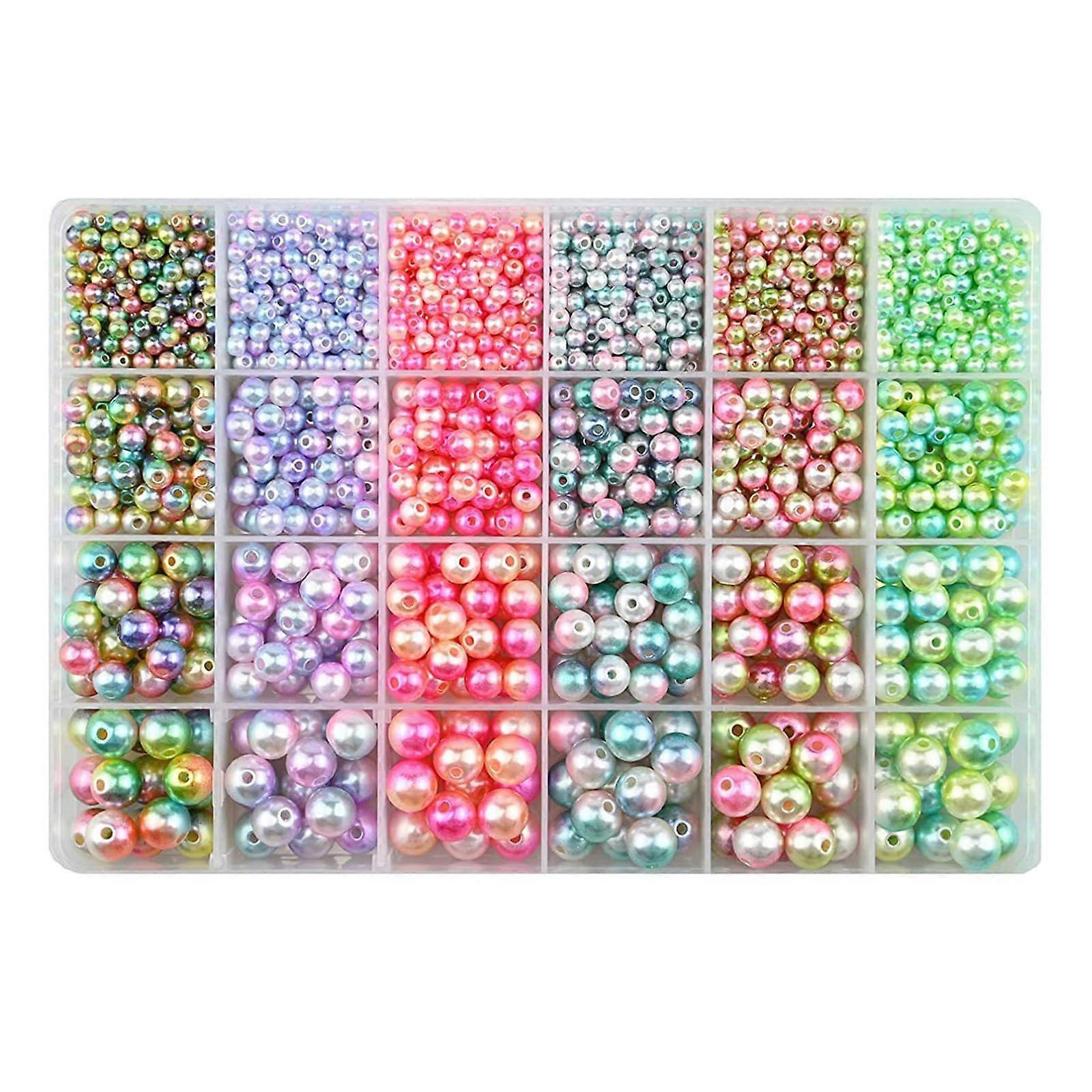 1890 Bead Set for Knitting, Decorative Strands in 4/6/8/10 mm, Loose Color Variations with Holes for Bracelets and Necklaces