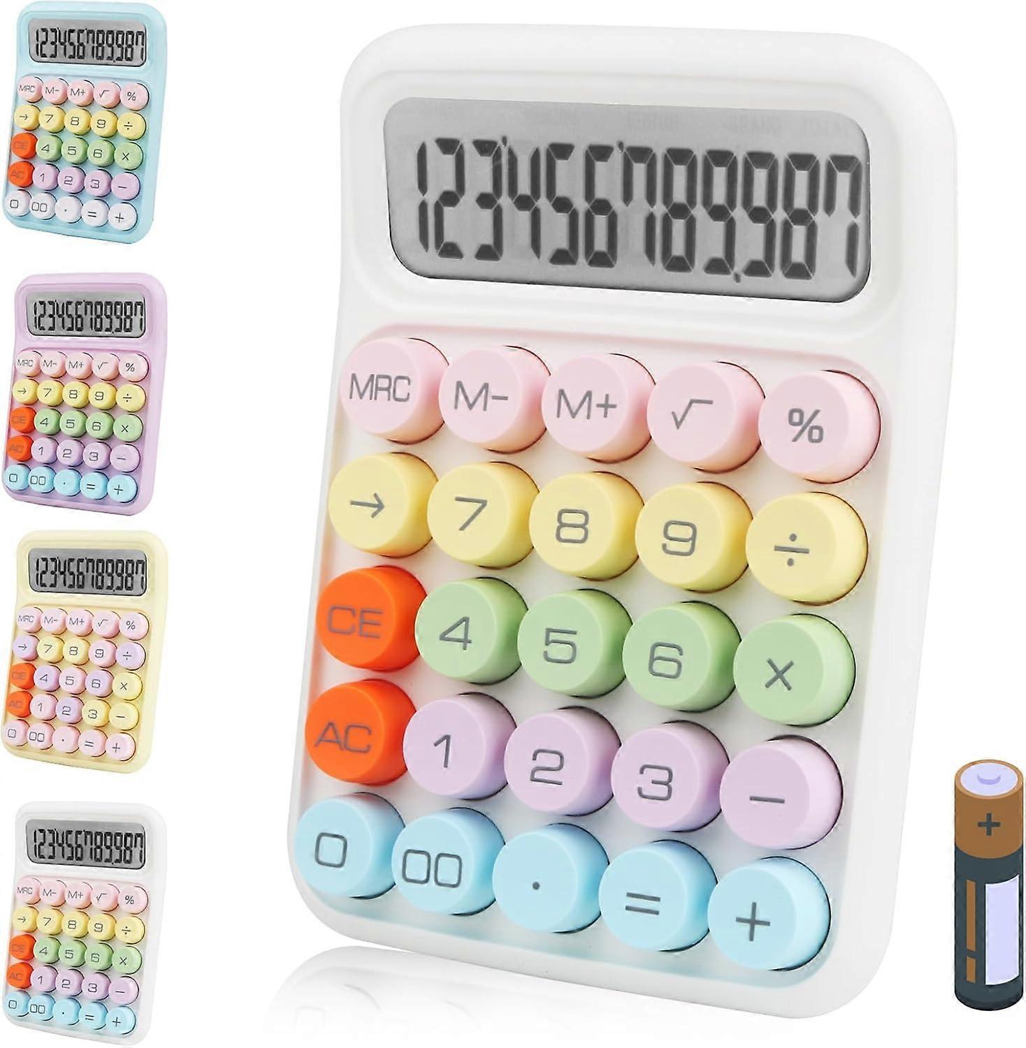 12-digit Large LCD Display and Large Round Button Candy Color Desktop Calculator (White)
