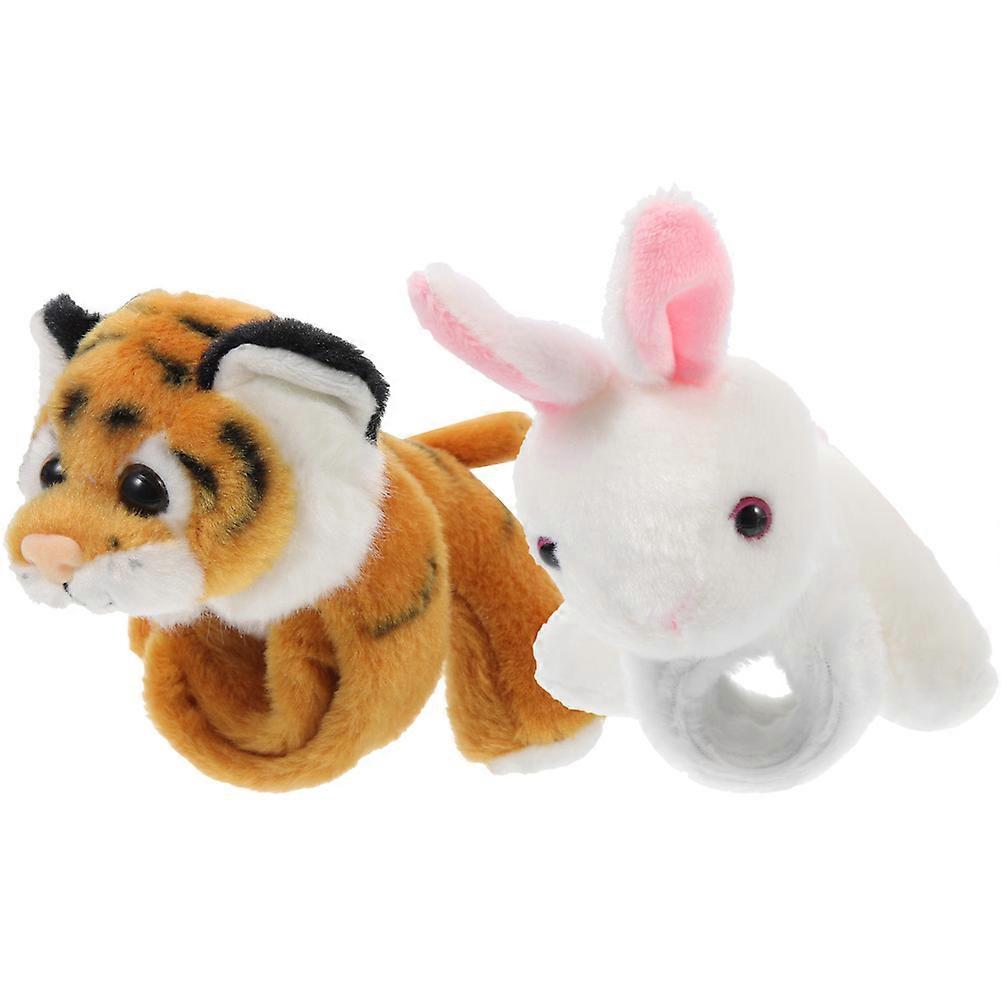 Stuffed Animal Plush Slap Bracelets Soft Lightweight Party Wristbands with Bunny and Tiger Designs for Birthday and Costume Parties