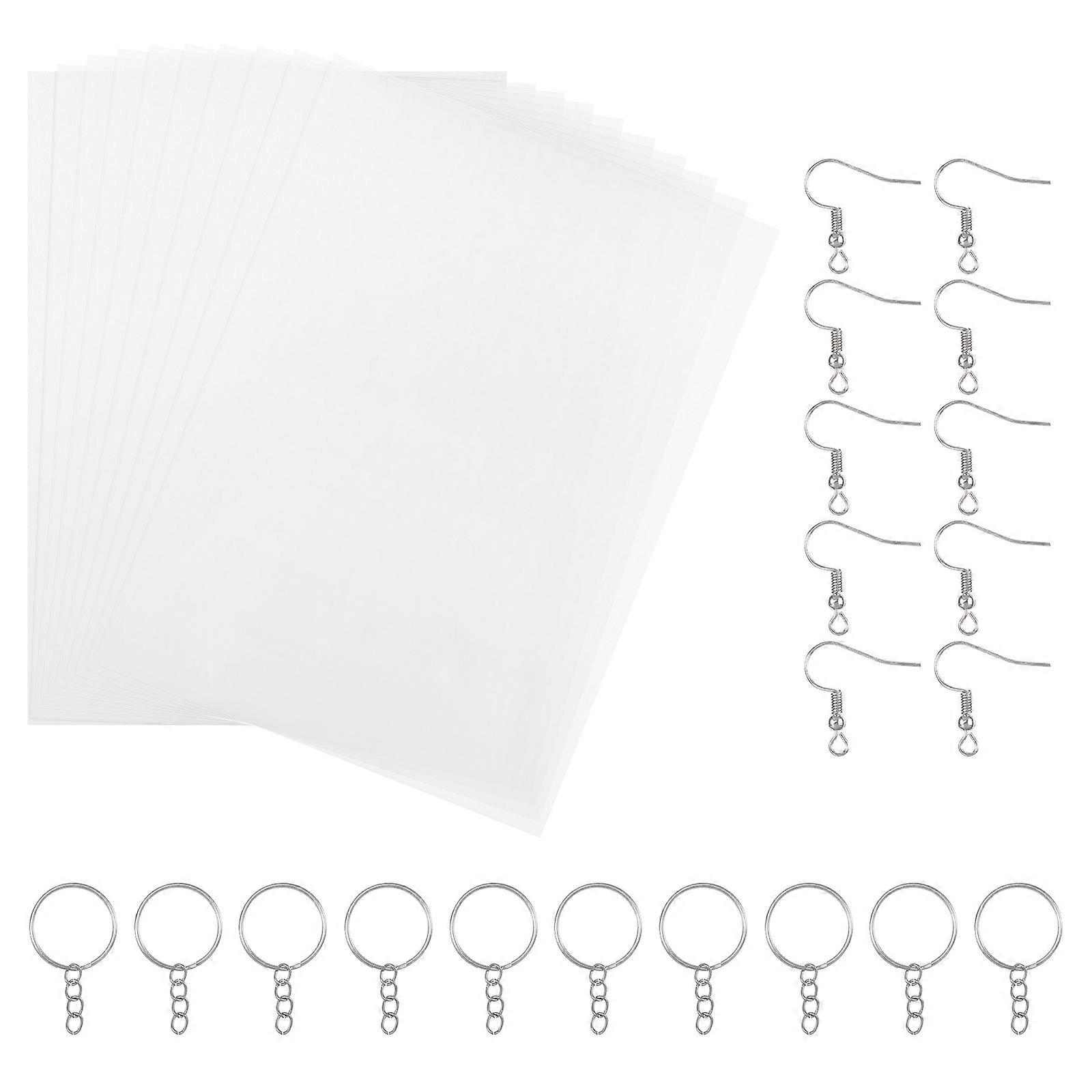 Milisten 10 Sheets Heat Shrink Plastic for DIY Crafts with 10pcs Ear Hooks 10pcs Keyrings Assorted