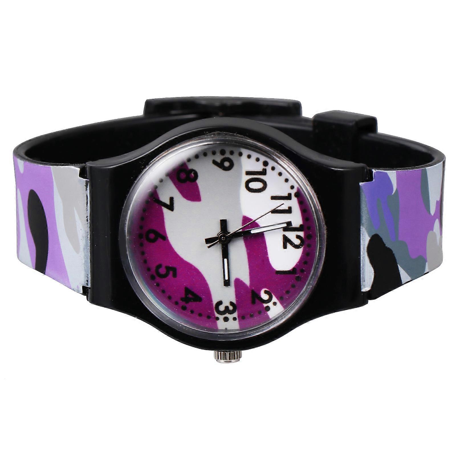 Cartoon Camouflage Wristwatch for Children – Lightweight, Comfortable Band, Adorable Purple Camo