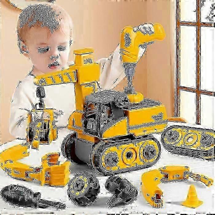 تجميع المركبات شاحنة DIY البناء كيت للأطفال، 4 في 1 سيارة هندسية مع الحفر الكهربائية، هدية التعليمية