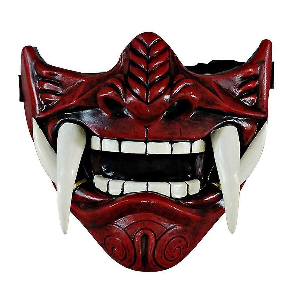Halloween Mask Japanese Samurai Prajna Mask Demon Samurai Half Mask Cosplay Prop Code Red