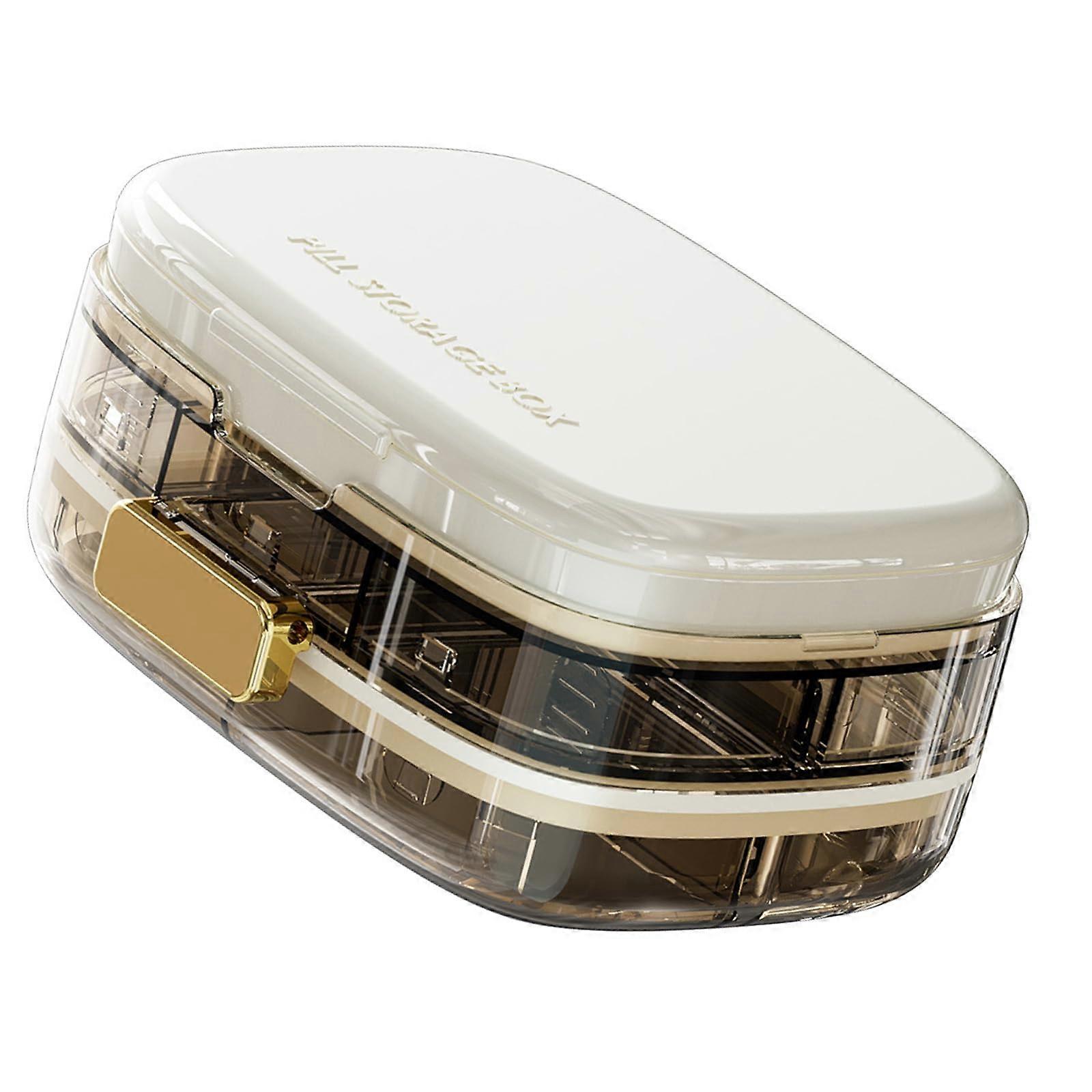 Travel-Friendly 10 Section Pill Box with Secure Moisture-Proof Lid for Home Office Organization - White Plastic Design