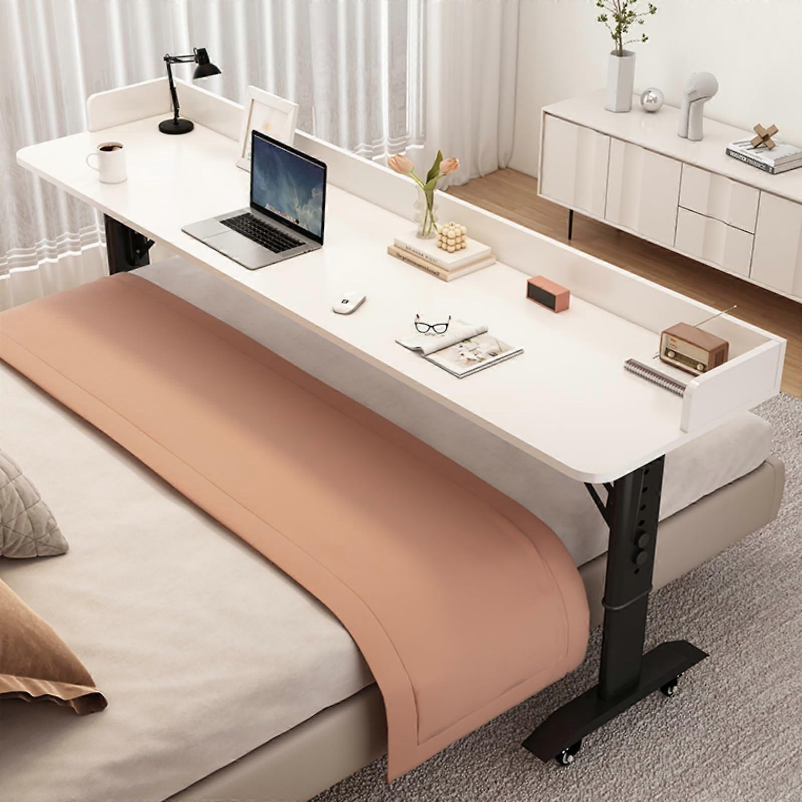 Adjustable Desk Over Bed with Wheels – Mobile Bed Table Solid Wood, Black, 150x40cm