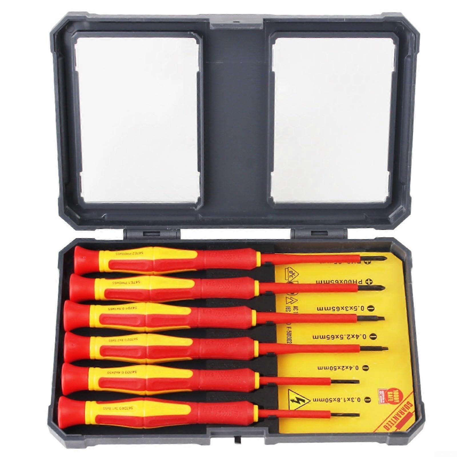 6Piece 1000V Insulated Screwdriver Set Magnetic Tip Electrician Tool PP TPR Handle Rustproof Versatile Use with Storage Box