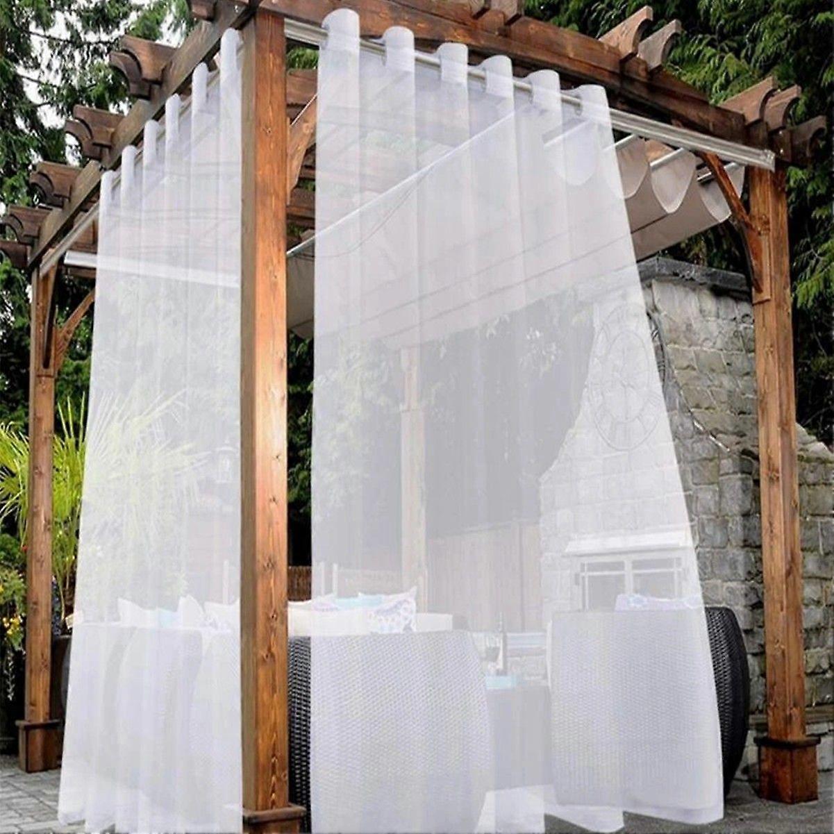 2 - Layer Waterproof Sheer Curtains for Patio - Light Filtering Mesh Net Curtains, 2 Panels White 52W x 84L Inch, Ideal for Porch Yard Pergola -white