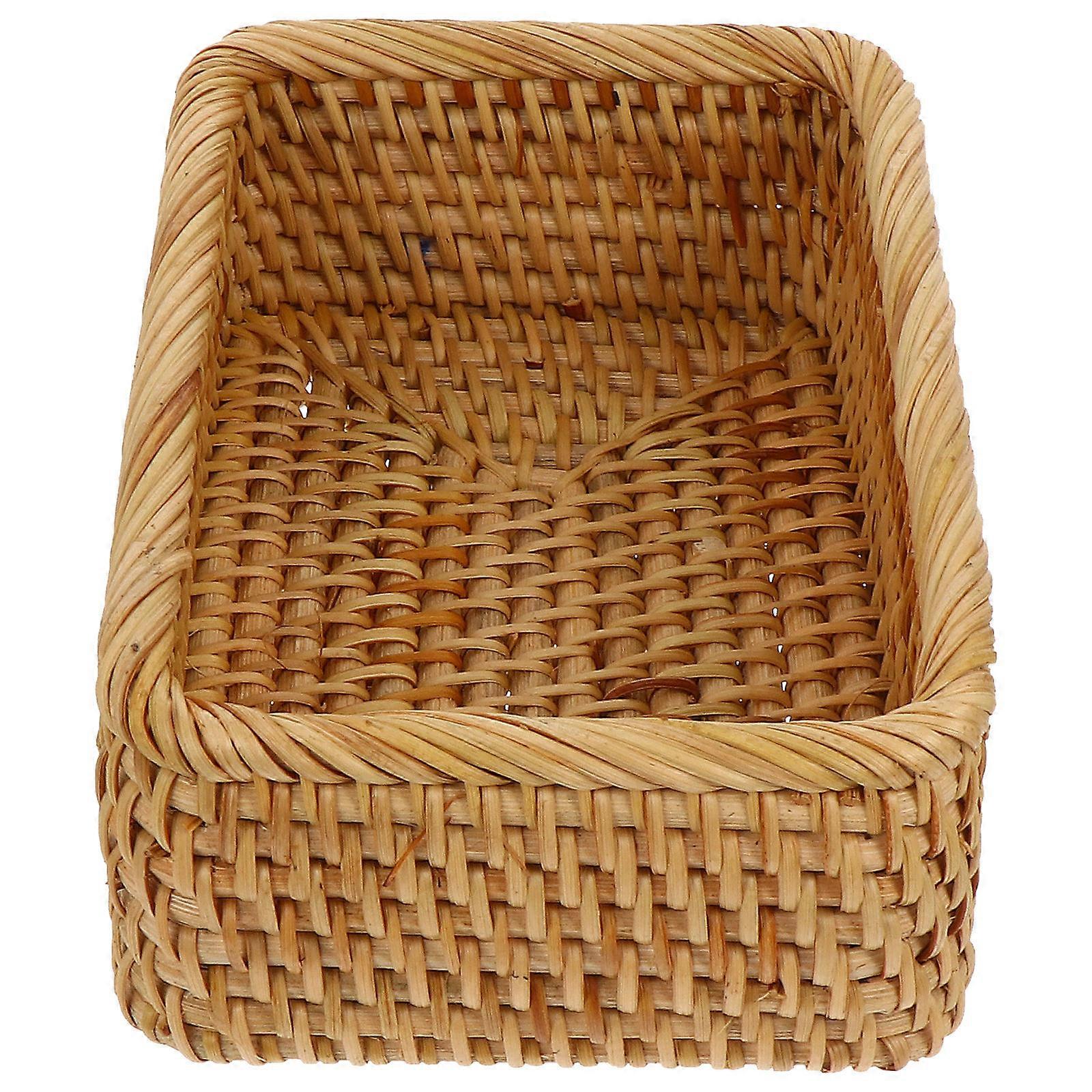 Lightweight Woven Rattan Storage Basket for Snacks and Essentials, Natural Handmade Desktop Organizer
