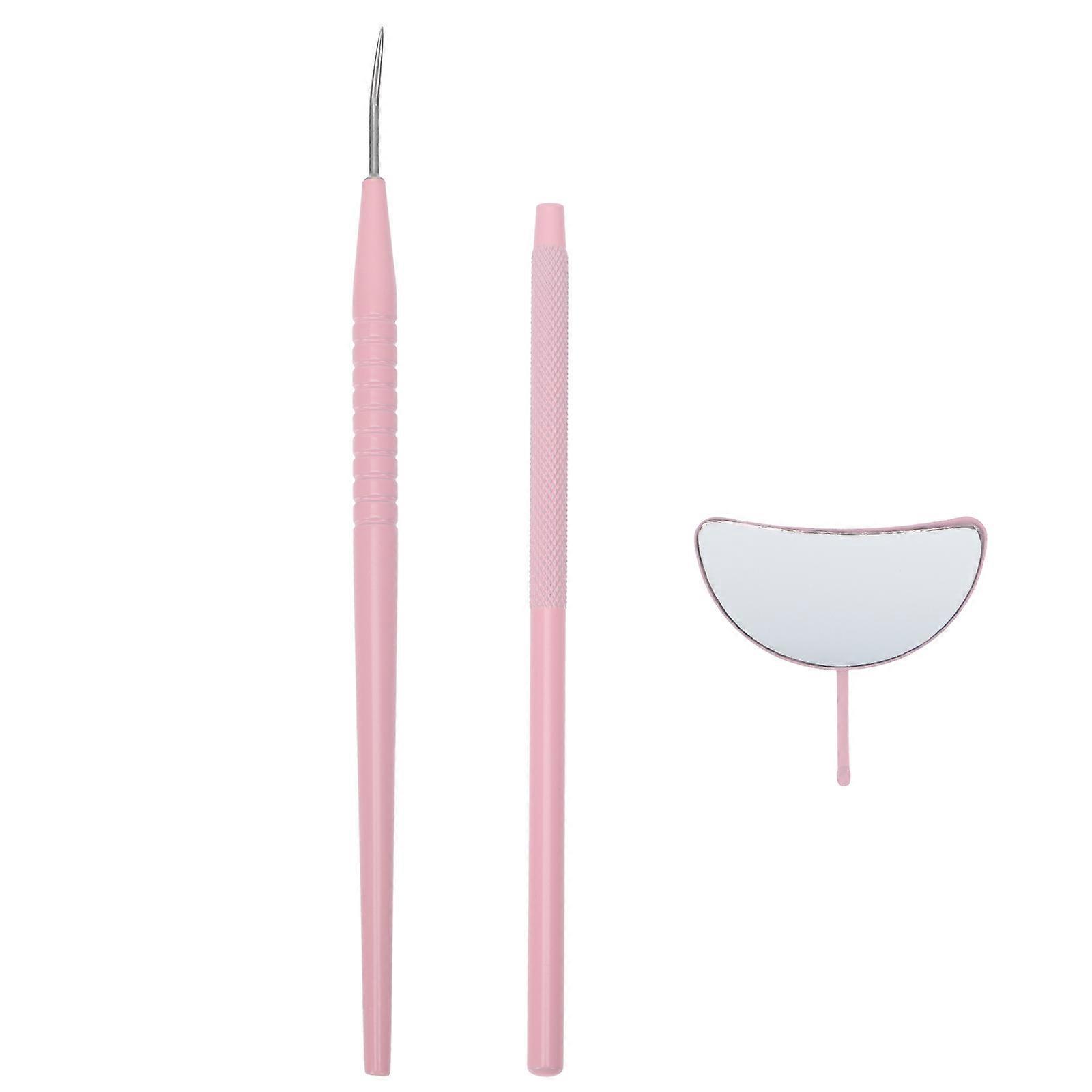 Eyelash Extension Tool Kit with Professional Picking Rod Mirror and Splitter for Salon Use Pink