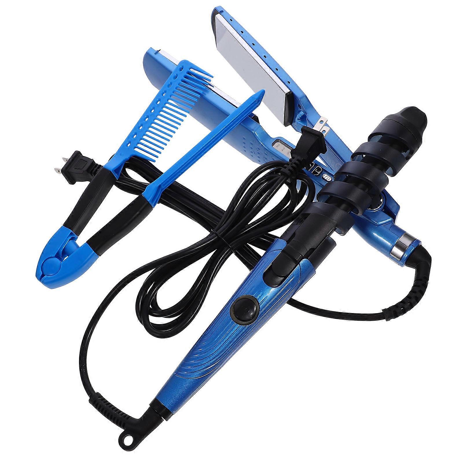 Curling Iron Hair Comb Flat Iron Plates Spiral Barrel Ceramic Material Portable Straightener 1Set