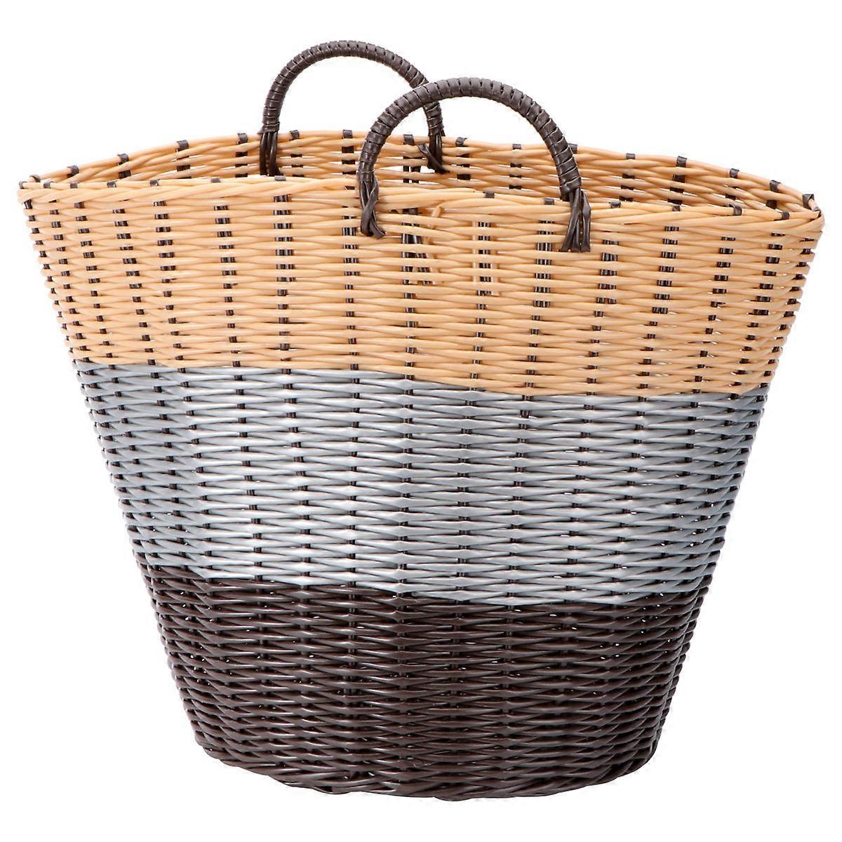 Plastic Storage Basket for Home Bathroom Khaki Color Simple Design Practical Use 12.5x9x8 Inches