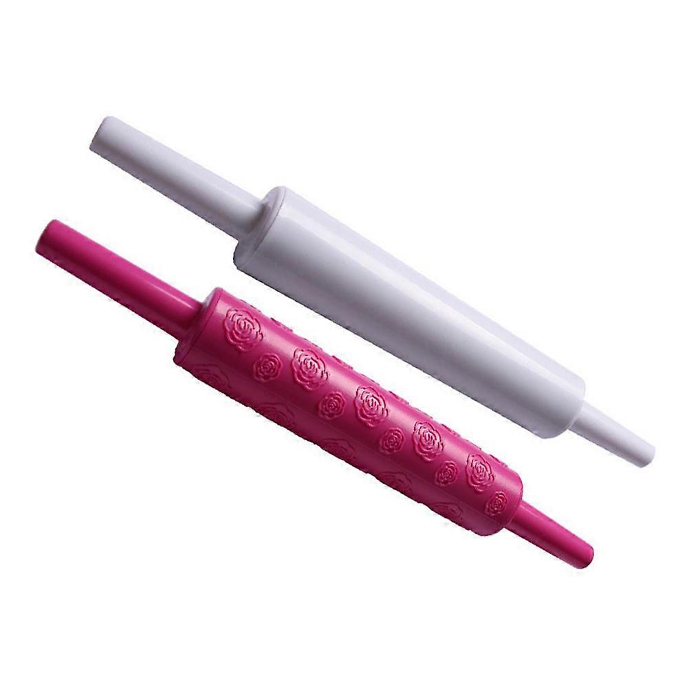 Bakery Rolling Pin Cylindrical Embossed Patterns Plastic Cake Decorating Dough Roller For Baking And Cooking 9.4×1×1In 2Pcs