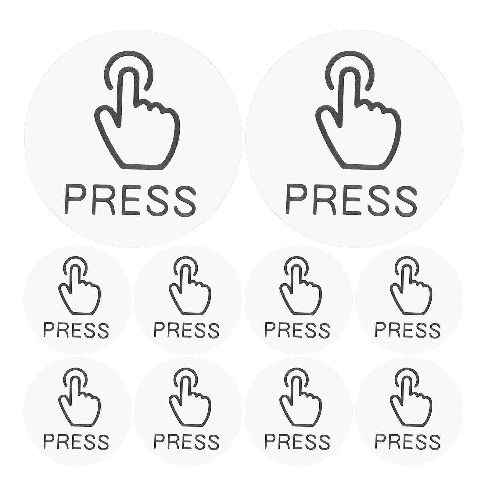 24PCS PVC Press Sign Stickers, Self Adhesive Door Switch Labels for Home and Office, Transparent Base with Black Text, Easy to Install and Multi