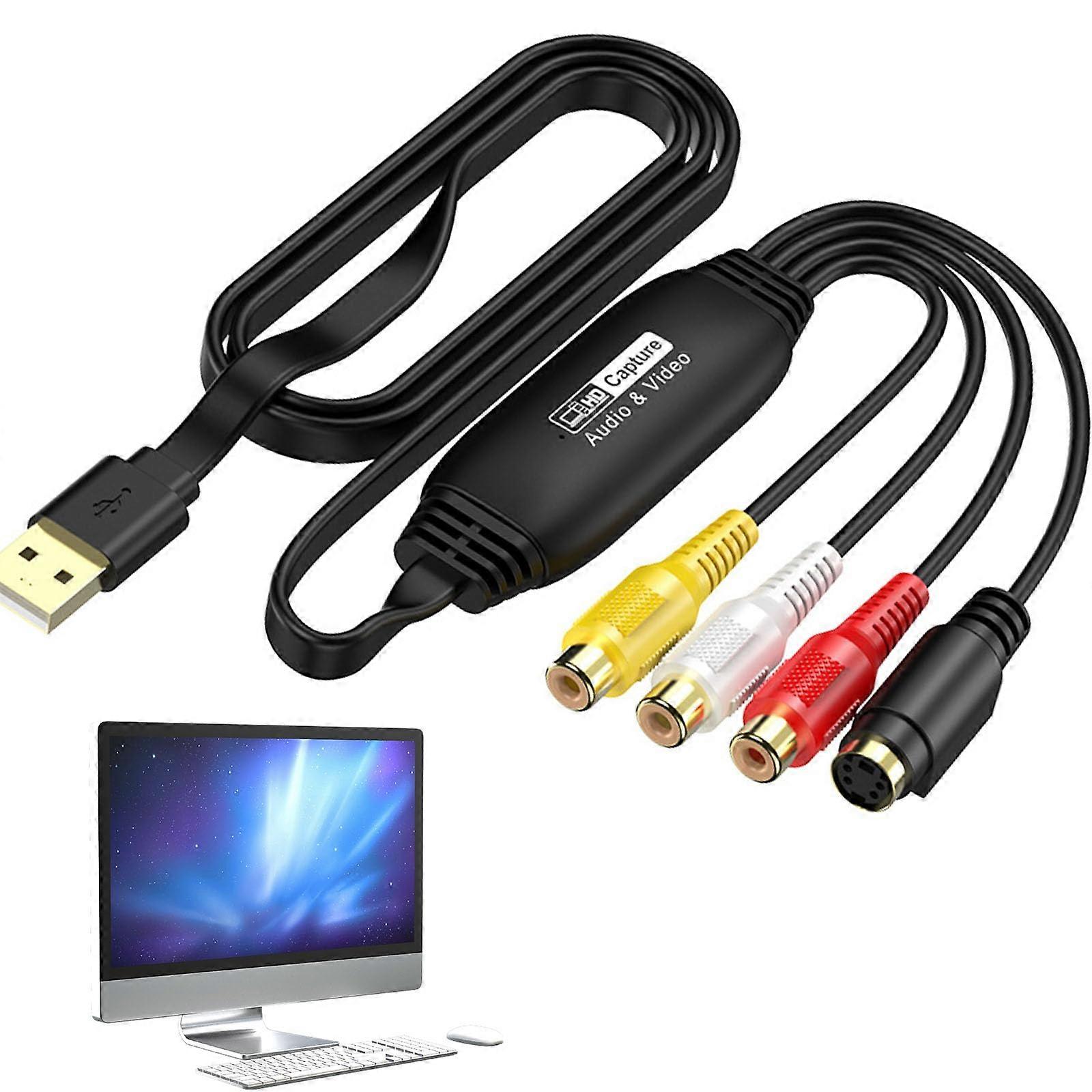 VHS to USB 2.0 Video Grabber – Transfers Hi8 VHS to Digital DVD, Capture Card for Win/Mac