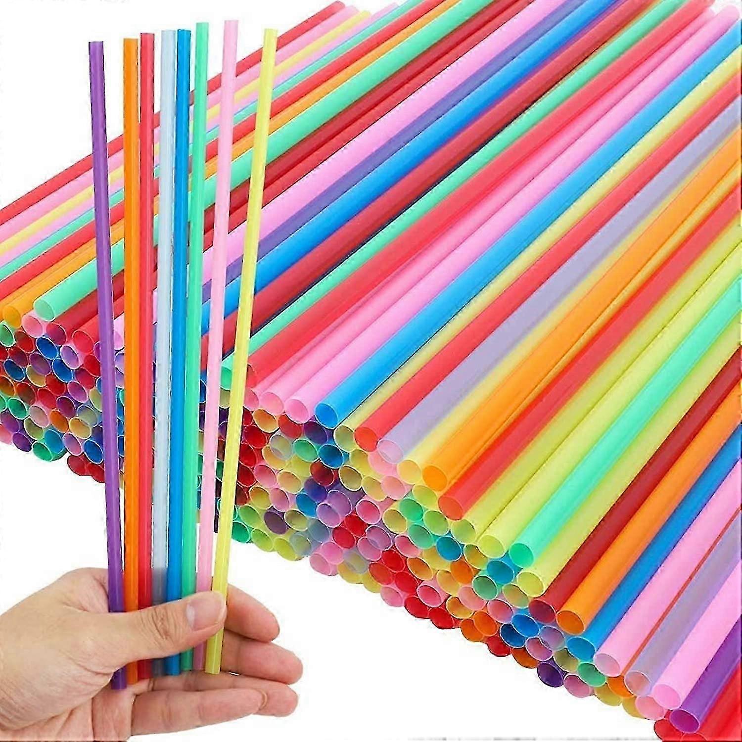 500 Pack Plastic Straws, 10.3', Assorted Colors (PrettyJ)