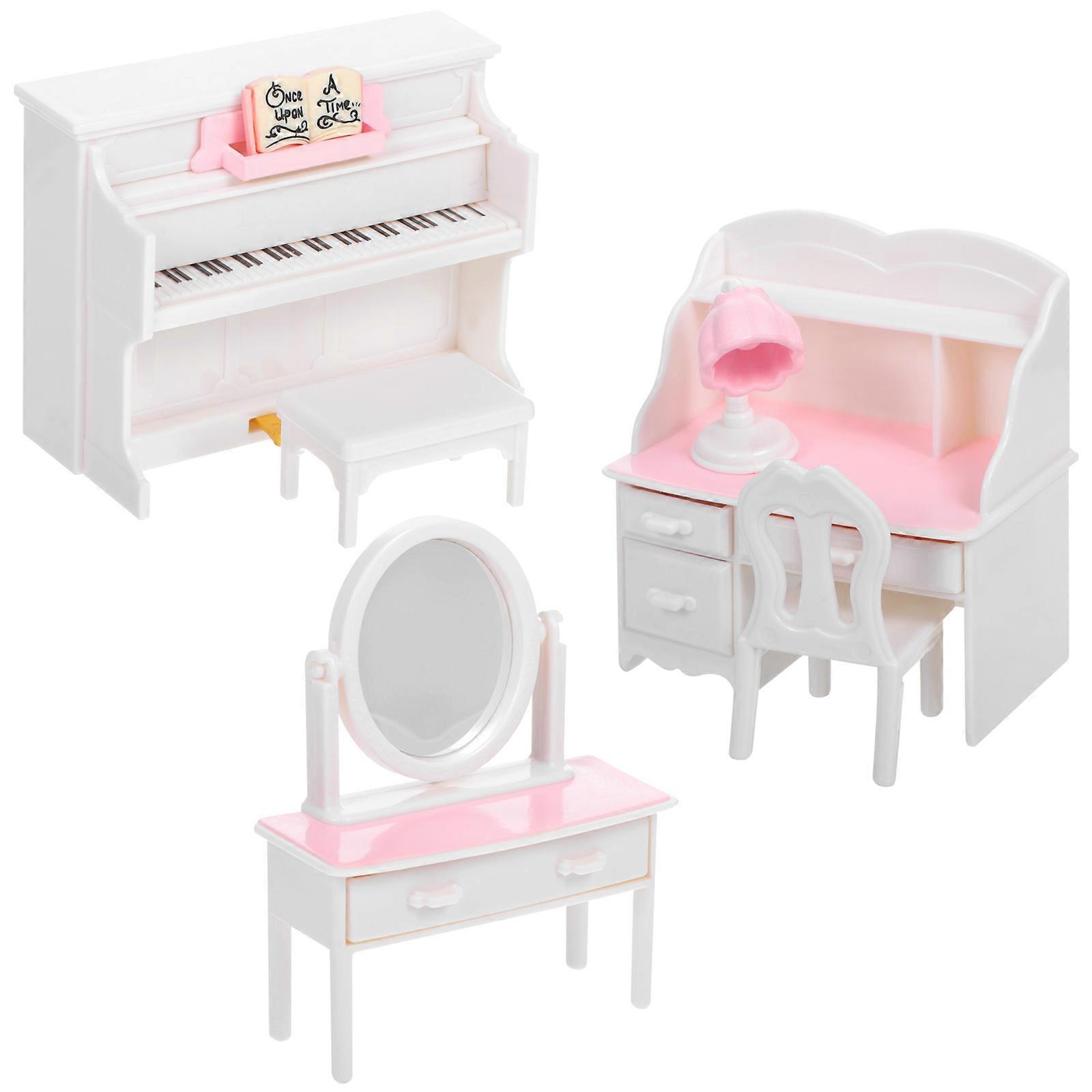 1 Set Miniature Piano And Desk Model Wear Resistant Decorative Mini House For Dollhouses For Diy Landscaping And Scene Design Compact Lightweight