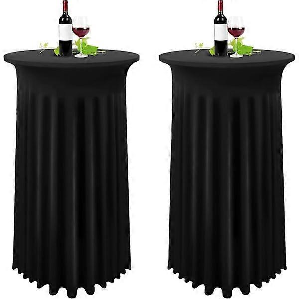 طقم من 2 أغطية سوداء لطاولة عالية ، مفرش طاولة لطاولة بيسترو 80 × 110 سم ، قماش تنورة مطوي أسود مطاطي من سباندكس