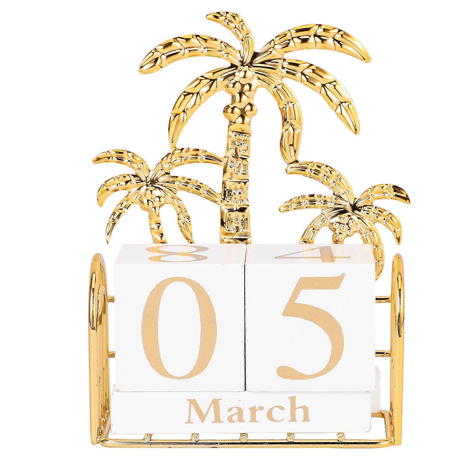 Elegant Wooden Perpetual Block Calendar for Office Decor – Reusable Desktop Display with Month and Day Blocks for Stylish Workspace Organization