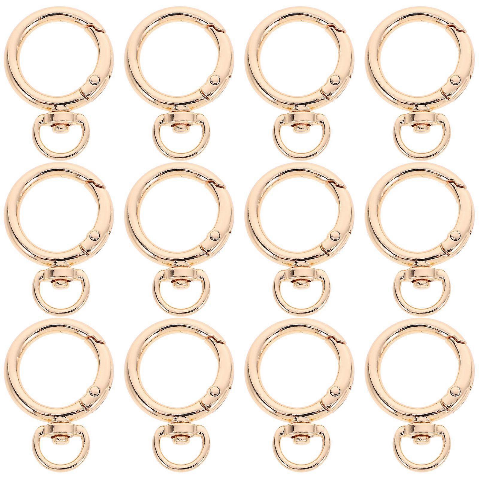 12pcs 25mm Alloy Round Carabiners Clips Snap Hooks with Swivel O Rings Buckles for Bags Belts Keychain Purses DIY Accessory Golden