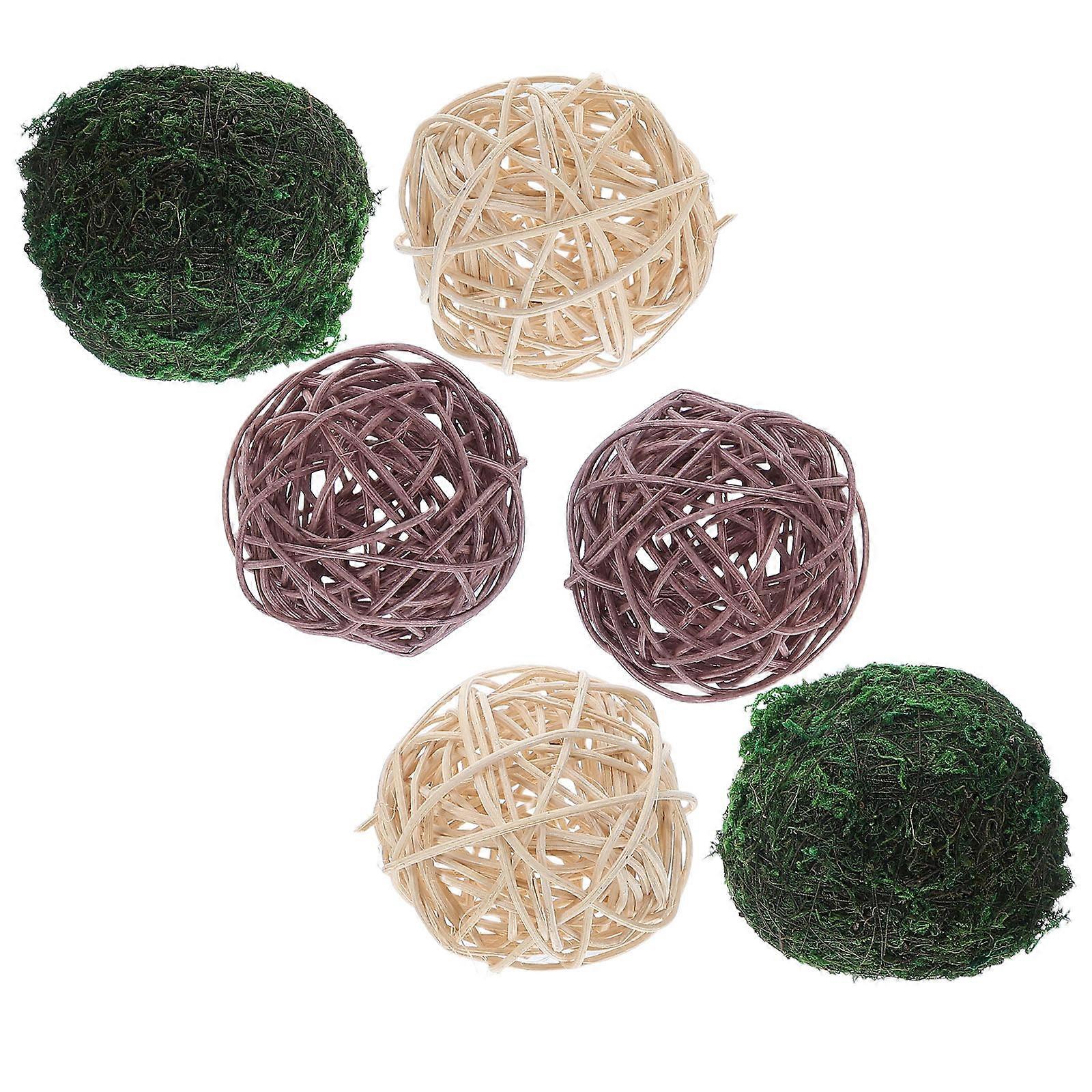 6pcs Natural Grass Balls for Tabletop Decor – Rustic Spheres for Vases, Bowls & Centerpieces – Unique Home Decoration Filler