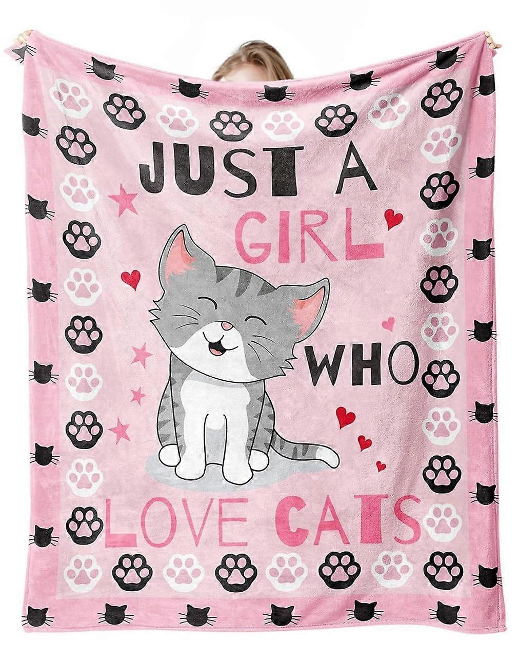 Throw Blanket With Cat Motif, Cat Lover Gift, Soft Plush Fleece And Flannel, 100 x 150 cm