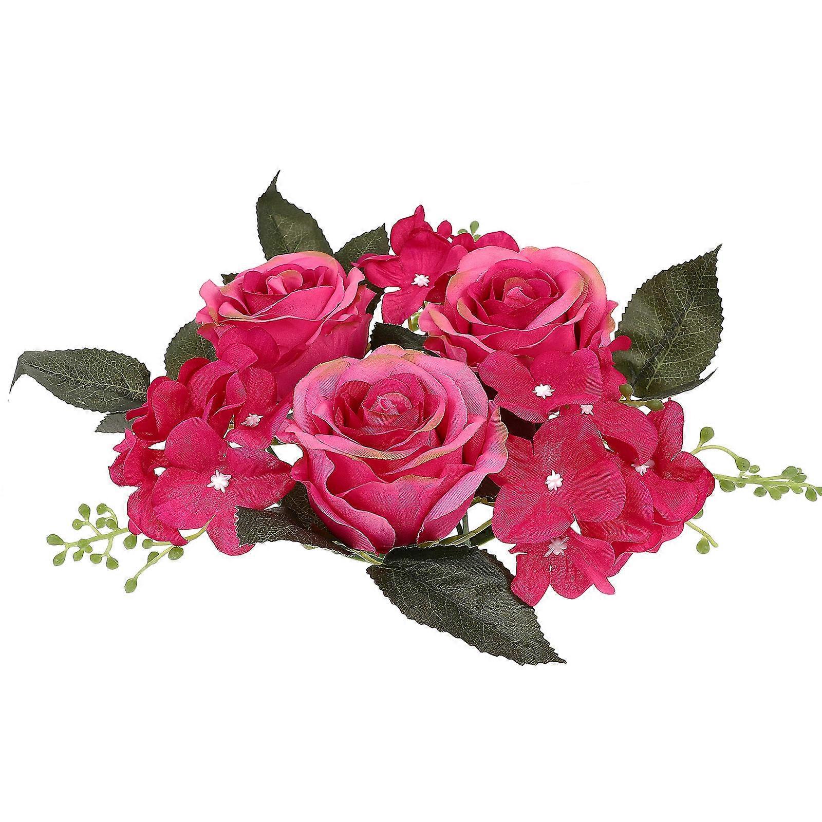 Rosy Synthetic Candle Wreath with Realistic Flowers for Table Decoration and Valentine Gifts 10.5 Inches