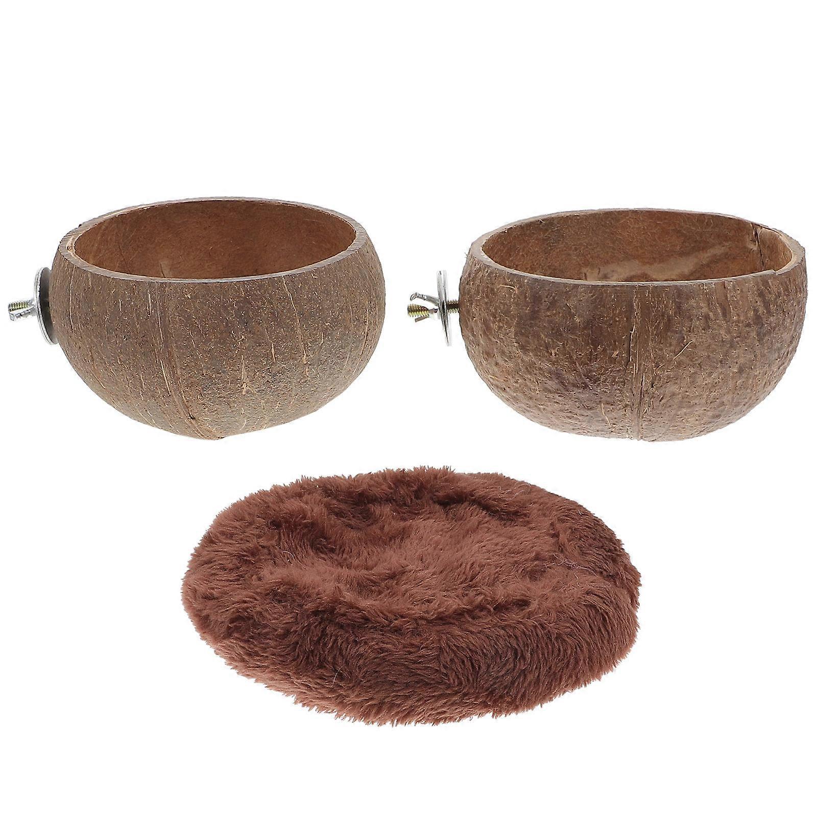 Brown Plastic Pet Feeder for Guinea Pigs Rabbits Hamsters with Coconut Shell Design 1 Set
