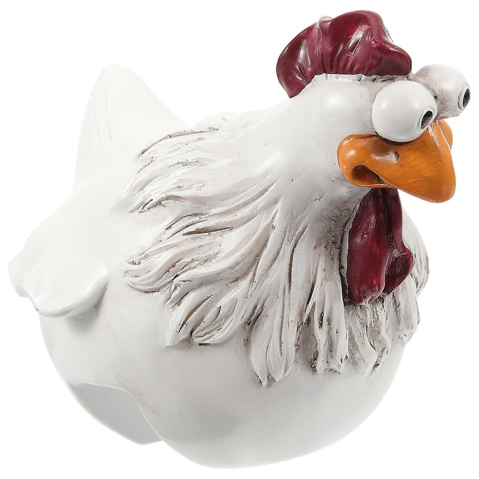 White Resin Chicken Yard Stake Funny Outdoor Statue Durable Garden Decor for Landscape 6.5x5.5x10 inches