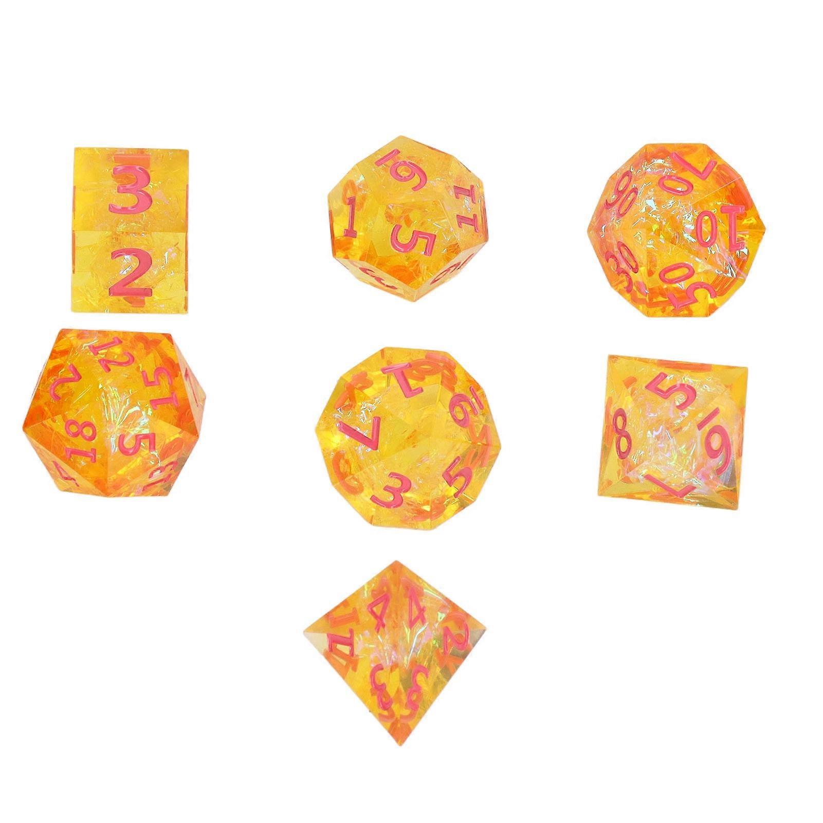 7pcs Dice Set Polyhedron Translucent Incisive Edge Orange Pink Clear Number Dice Kit