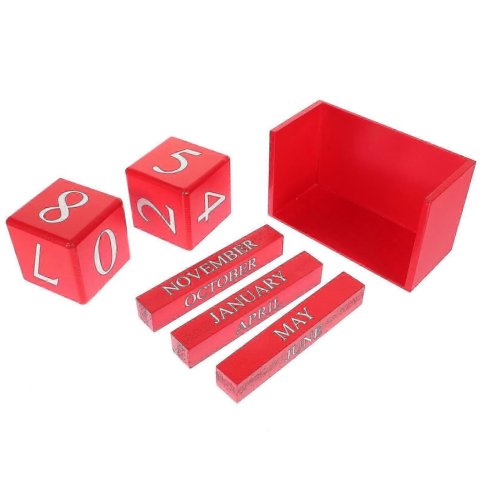Decorative Table Calendar Rectangular Block Supply Red 15.80X9.80X7.20CM Date Adjustment 1Pack