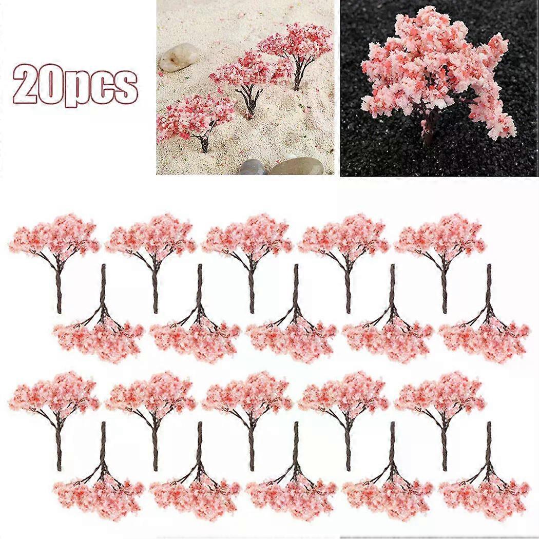 20Pcs Sakura Flowering Tree Model Cherry Tree Plant Tree Model Railway System Climatic Decoration Miniature Landscape