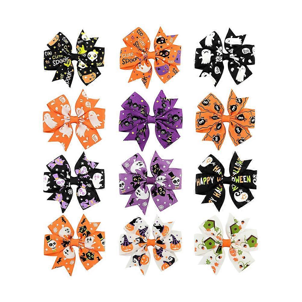 12Pcs Hair Accessories Featuring Bow Shape For Girls And Children Suitable For Halloween Costume Parties In Assorted Color