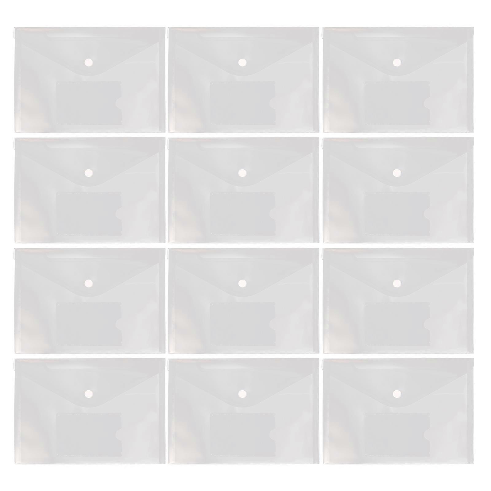 12pcs Clear File Bags with Snap Button Closure – Lightweight Document Organizers for Receipts, Business Cards & Portable File Storage