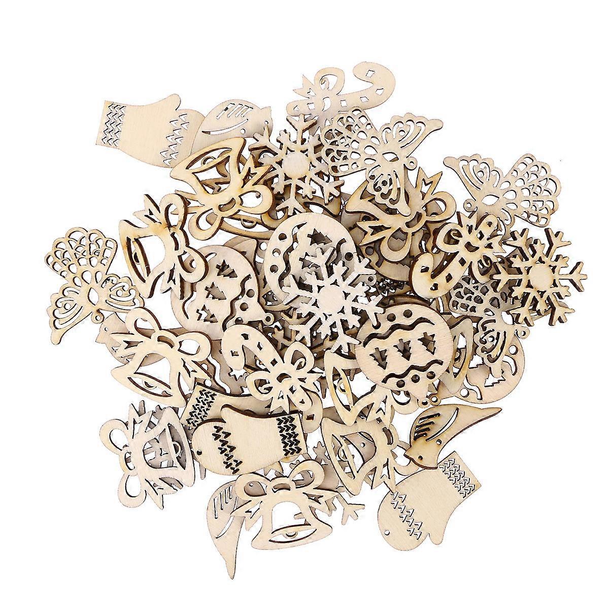 家の装飾のための手作りのスタイルの木製のクリスマスペンダント子供の友達ライトブラウン約3.5cm x 2.5cm x 0.5cm 50Pcs