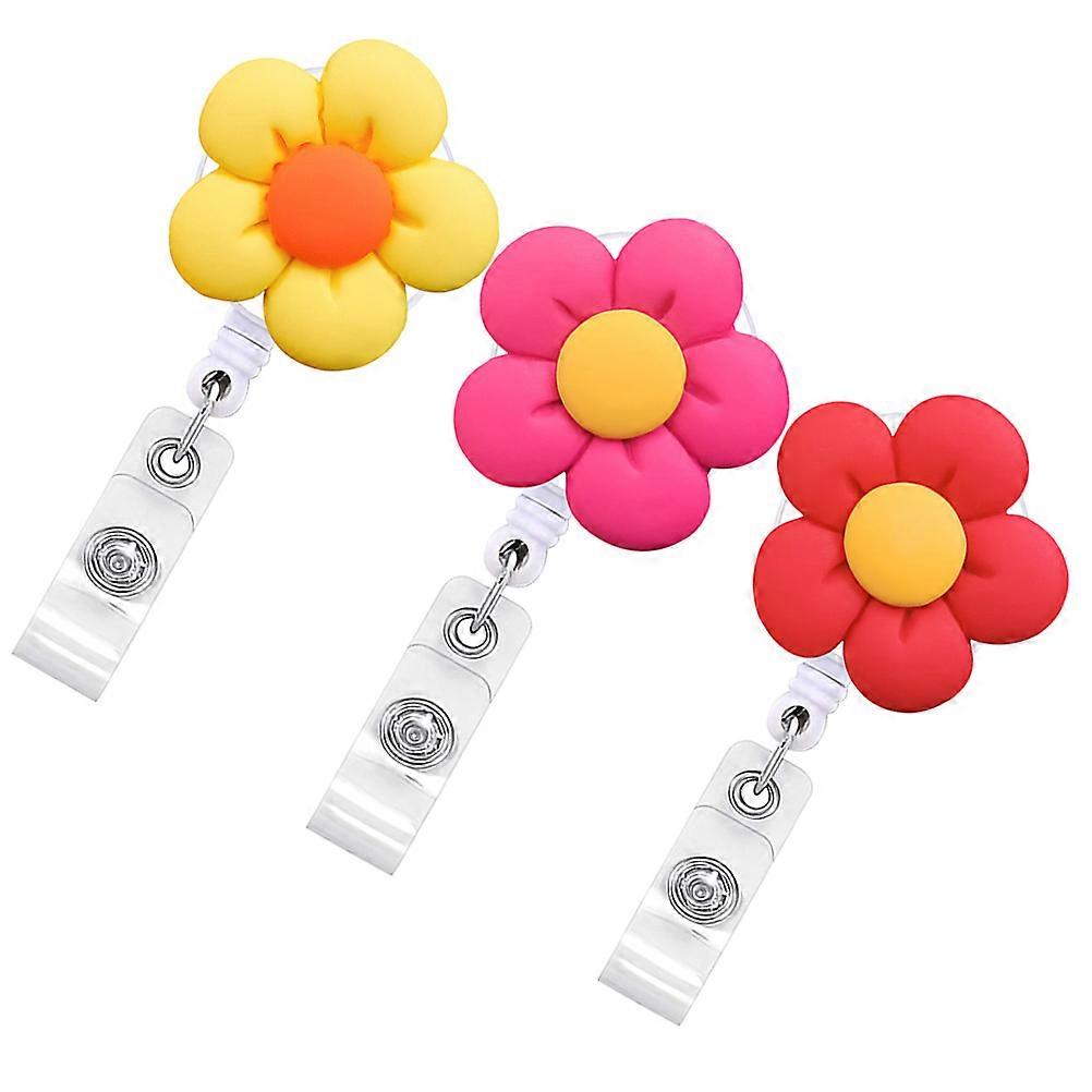 3pcs Retractable Flower Badge Holders for ID Cards – Portable Clips for Students, Nurses & Office Staff