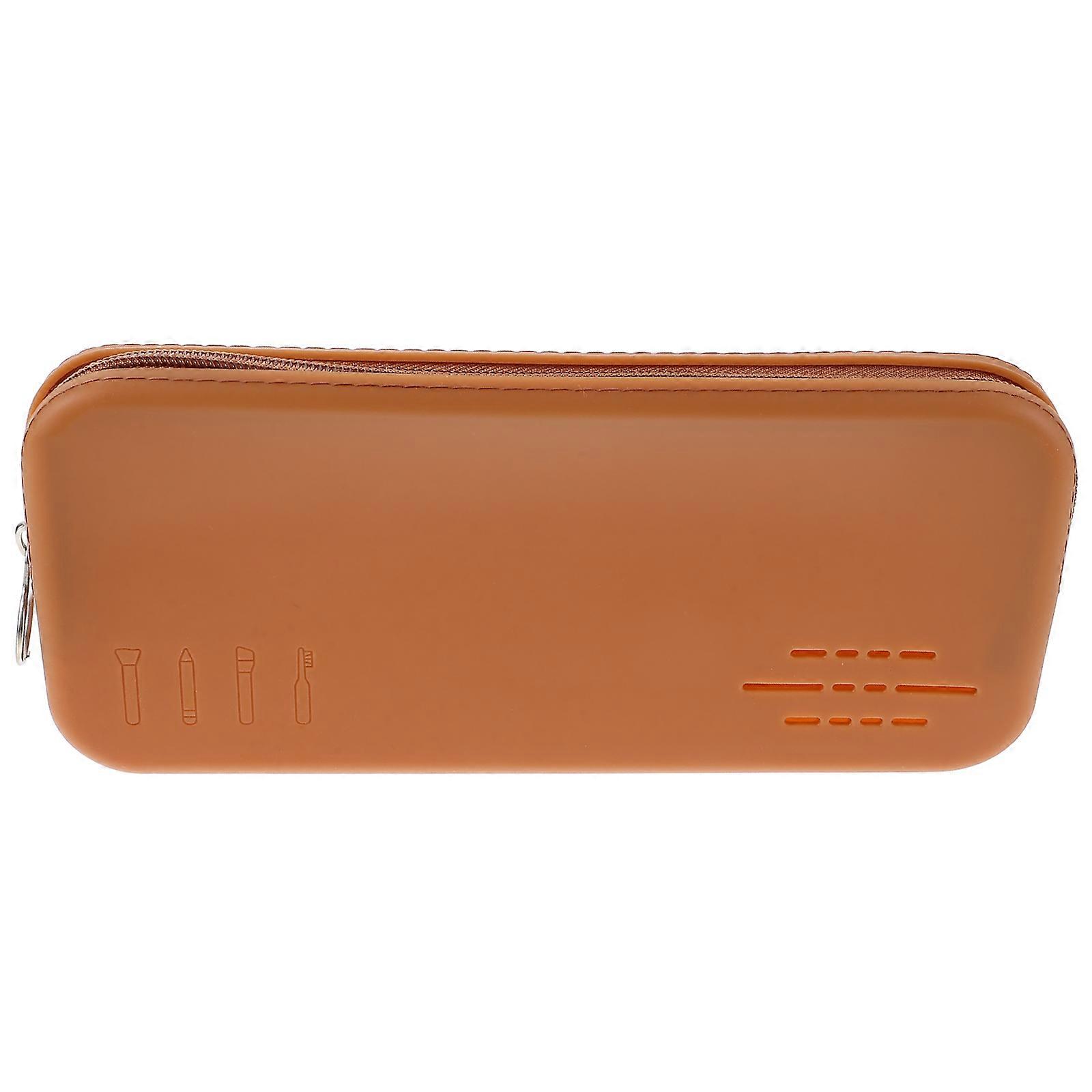 Makeup Brush Organizer with Zipper Design for Storage Brown Silicone Bag Fits Various Items
