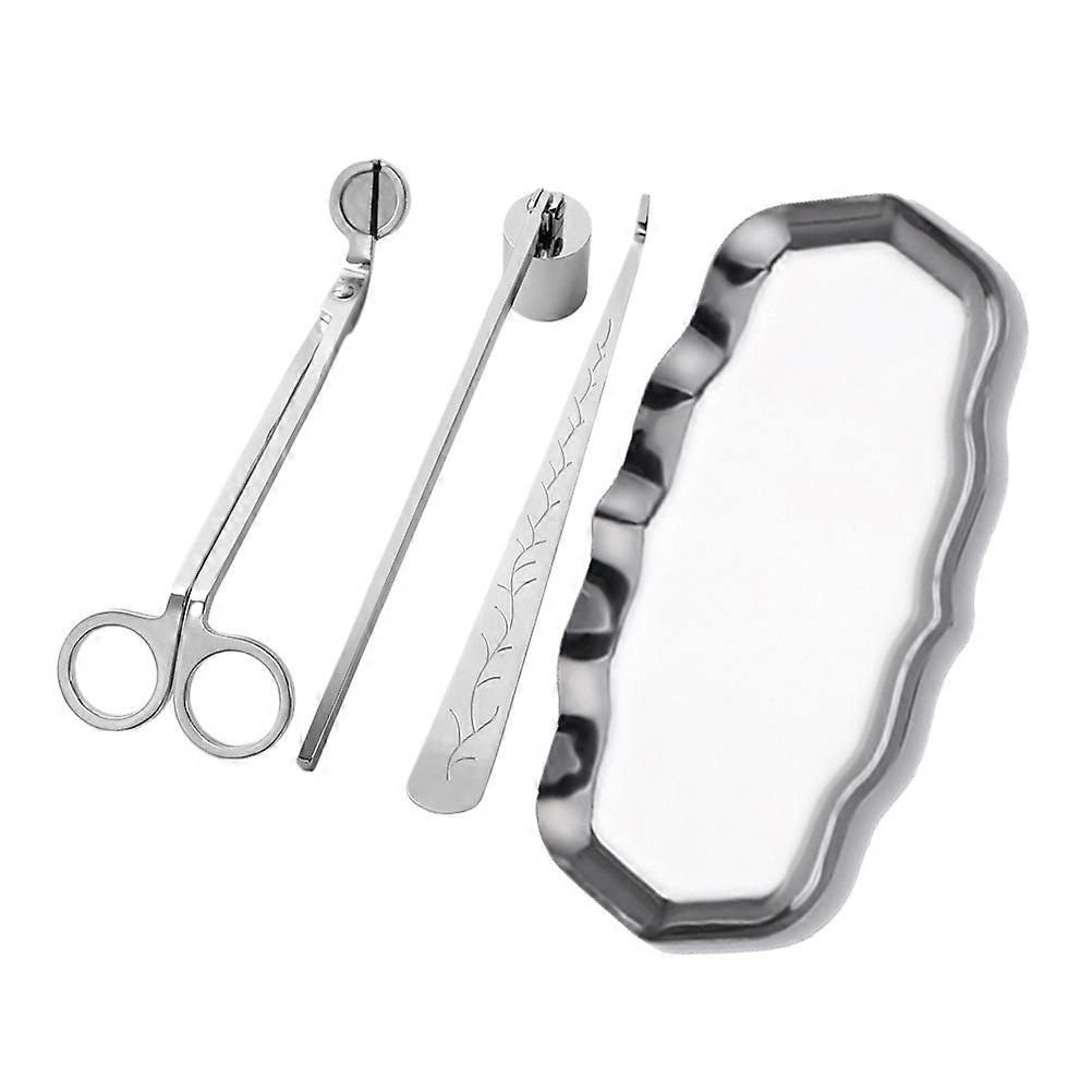 Essential Candle Accessories Set For Home Use Offering Wick Trimmer Dipper And Snuffer With Wave-Shaped Tray 4Pcs For Candle Users