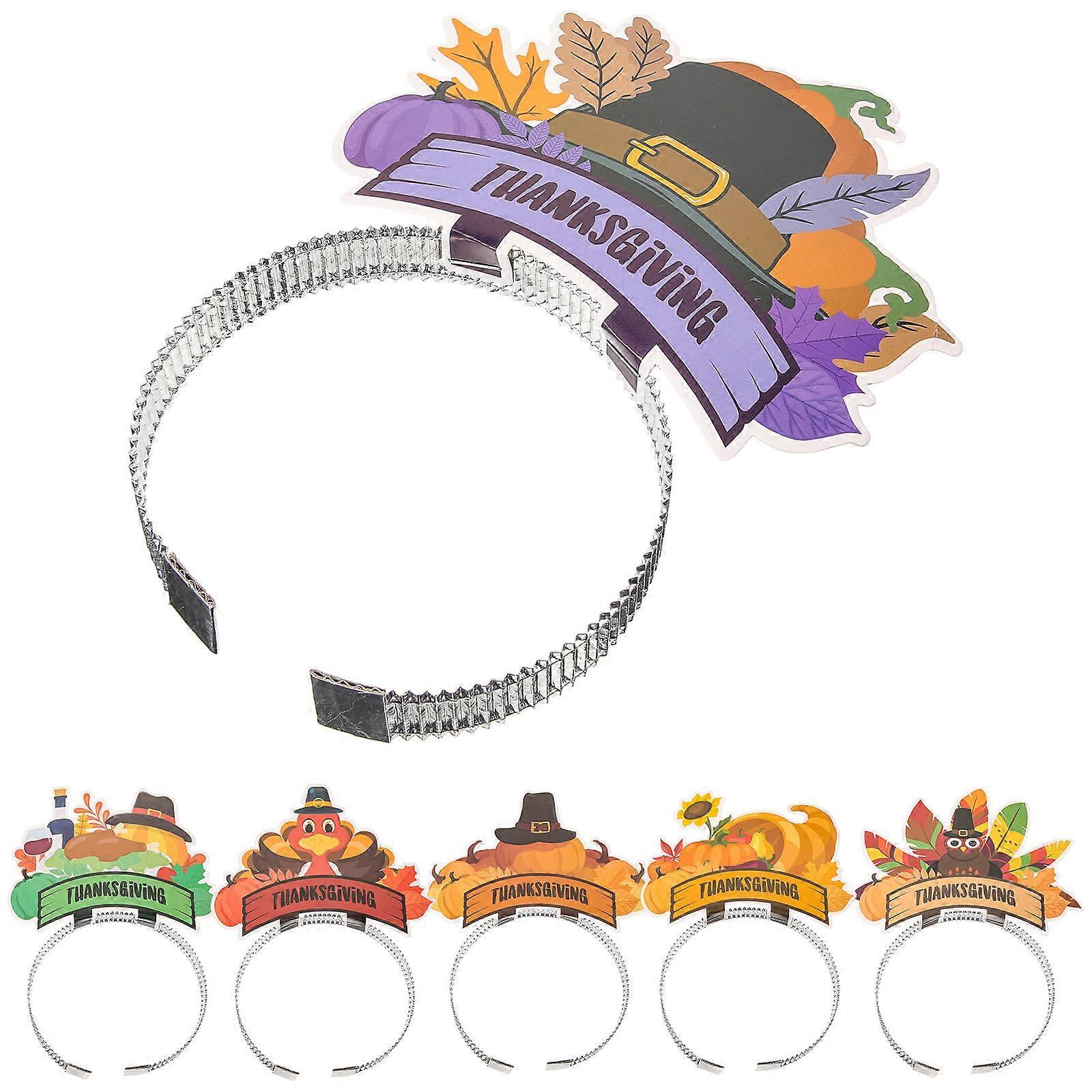 Thanksgiving Headdresses Paper Headbands for Party Use 6Pcs Assorted Colors