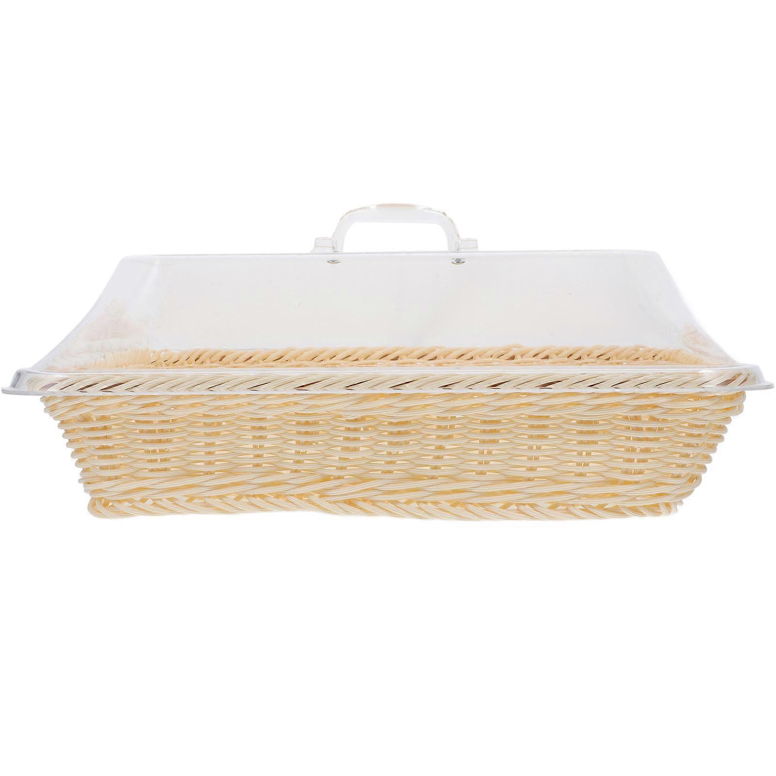 Elegant Plastic Woven Bread Serving Basket with Lid – Easy to Clean Food Basket for Fruits, Snacks, Kitchen, and Dining Table Use