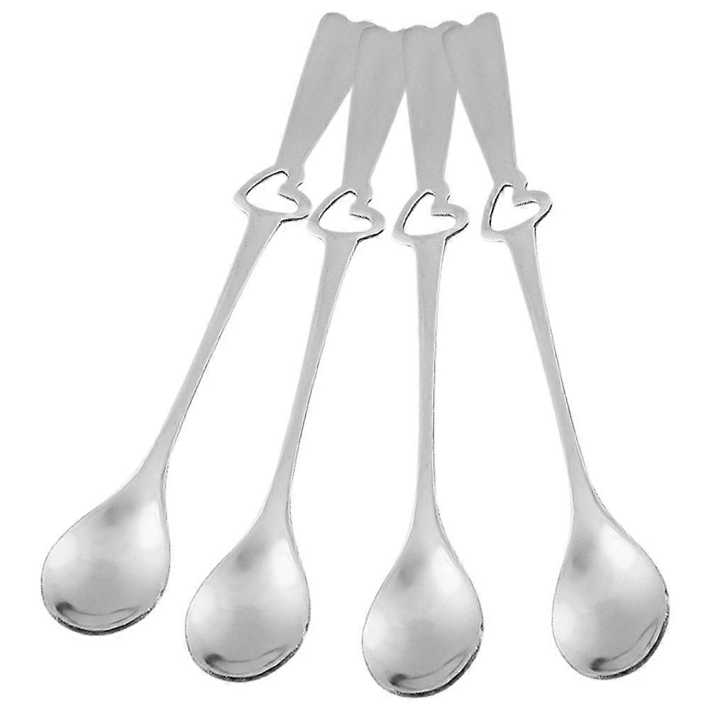 4Pcs Stainless Steel Heart Shape Spoons For Serving Dessert Sugar With Mixing Function In Silver