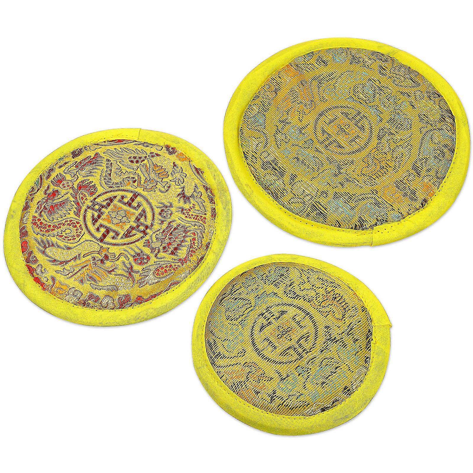 3pcs Embroidered Singing Bowl Mats Cushions for Meditation Mindfulness Practices