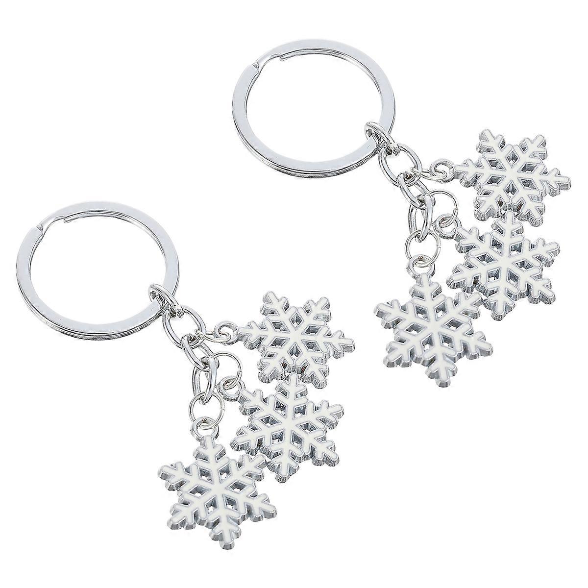 Xmas Snowflake Keychains 2pcs Creative Key Ring Design Eye Catching Pendant Decorative Accessories for Bags and Keys Holiday